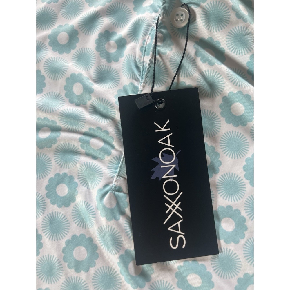 NEW Saxxon Oak Teal White Floral Golf Polo Shirt Mens 2XL NWT Performance - Picture 2 of 10